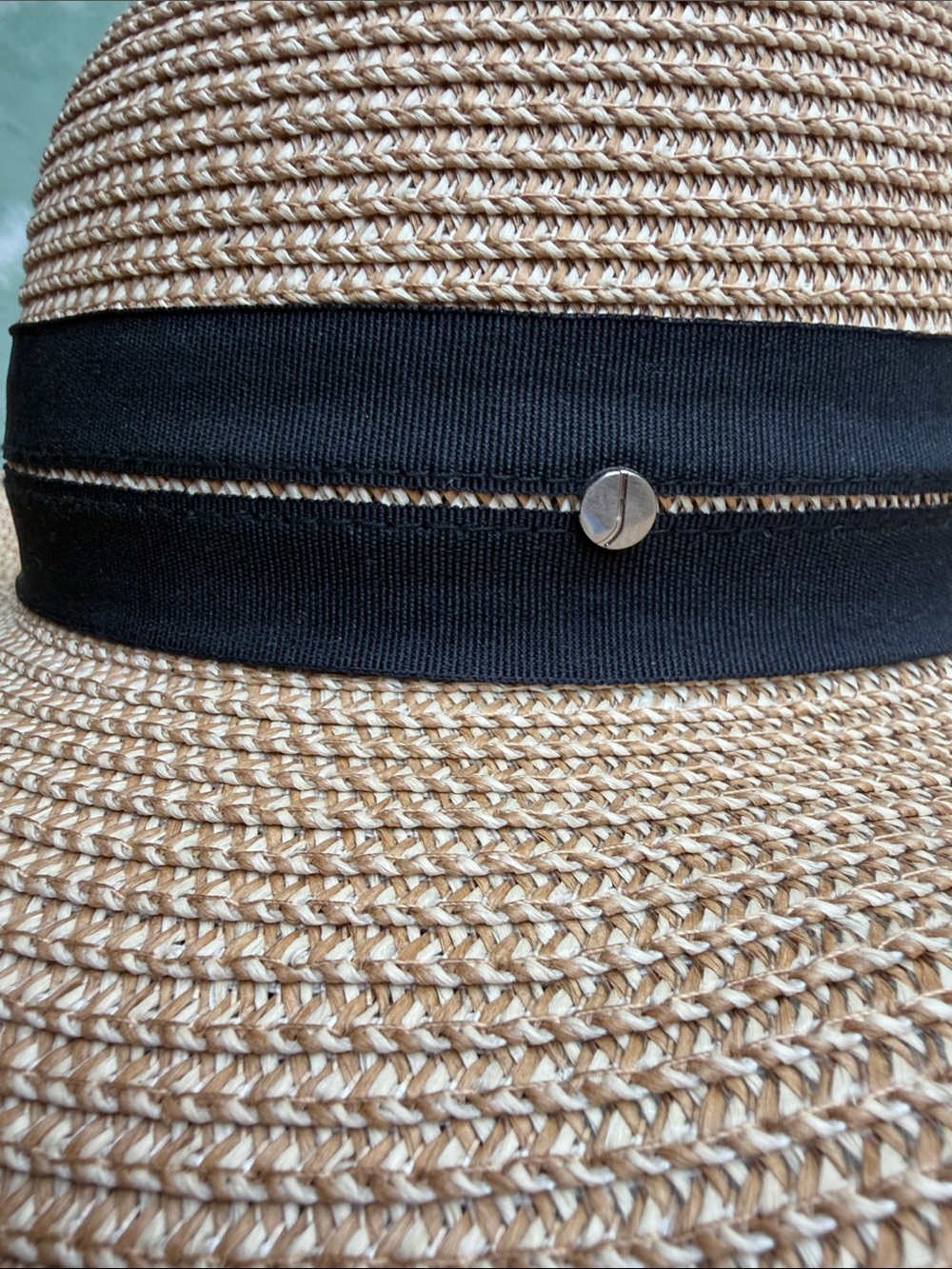 Jones New York Natural Straw Sun Hat with Black Ribbon Bow - Picture 5 of 7